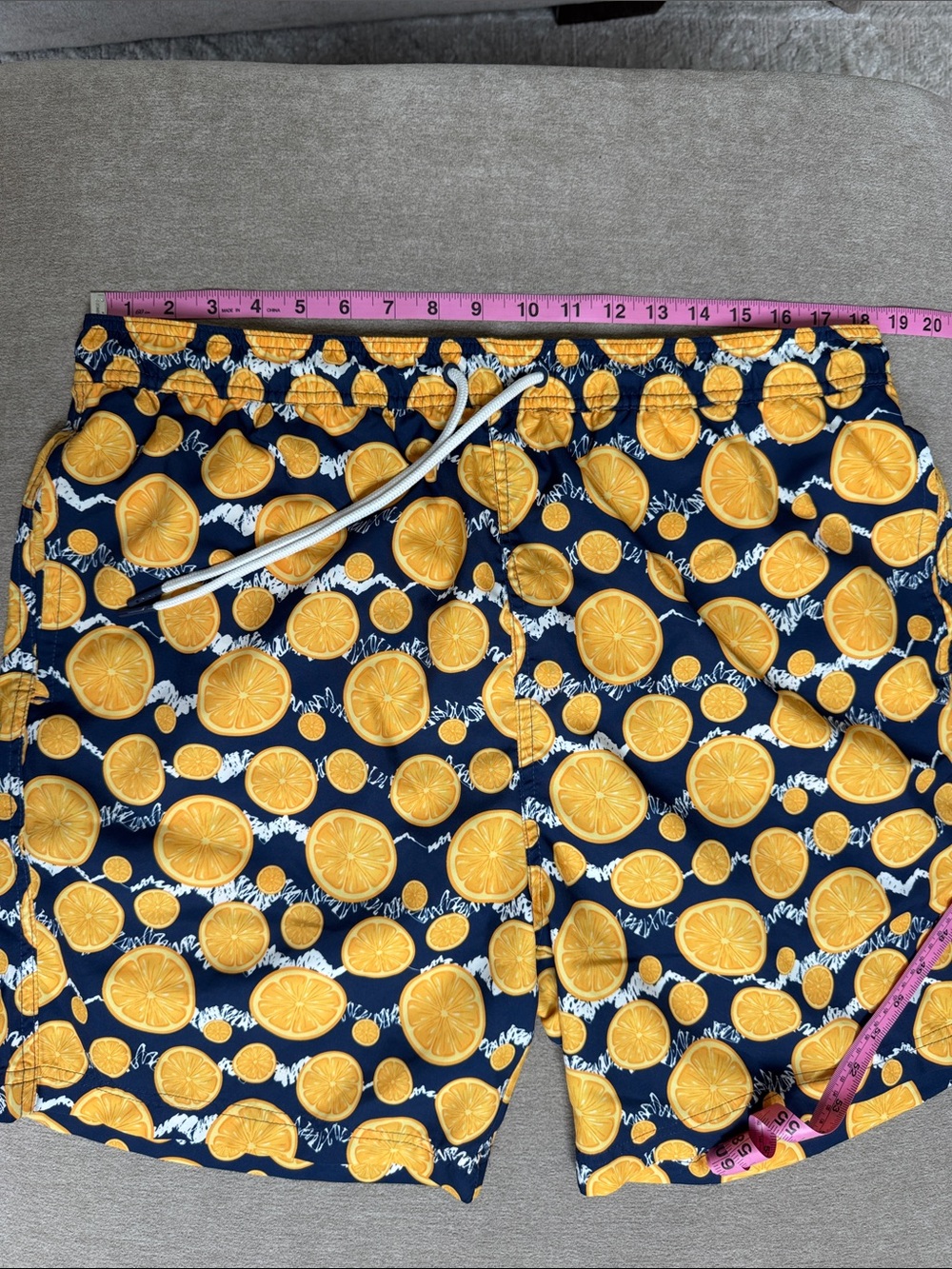 Men's Navy Swim Board Shorts with Yellow Citrus Print - Picture 6 of 8